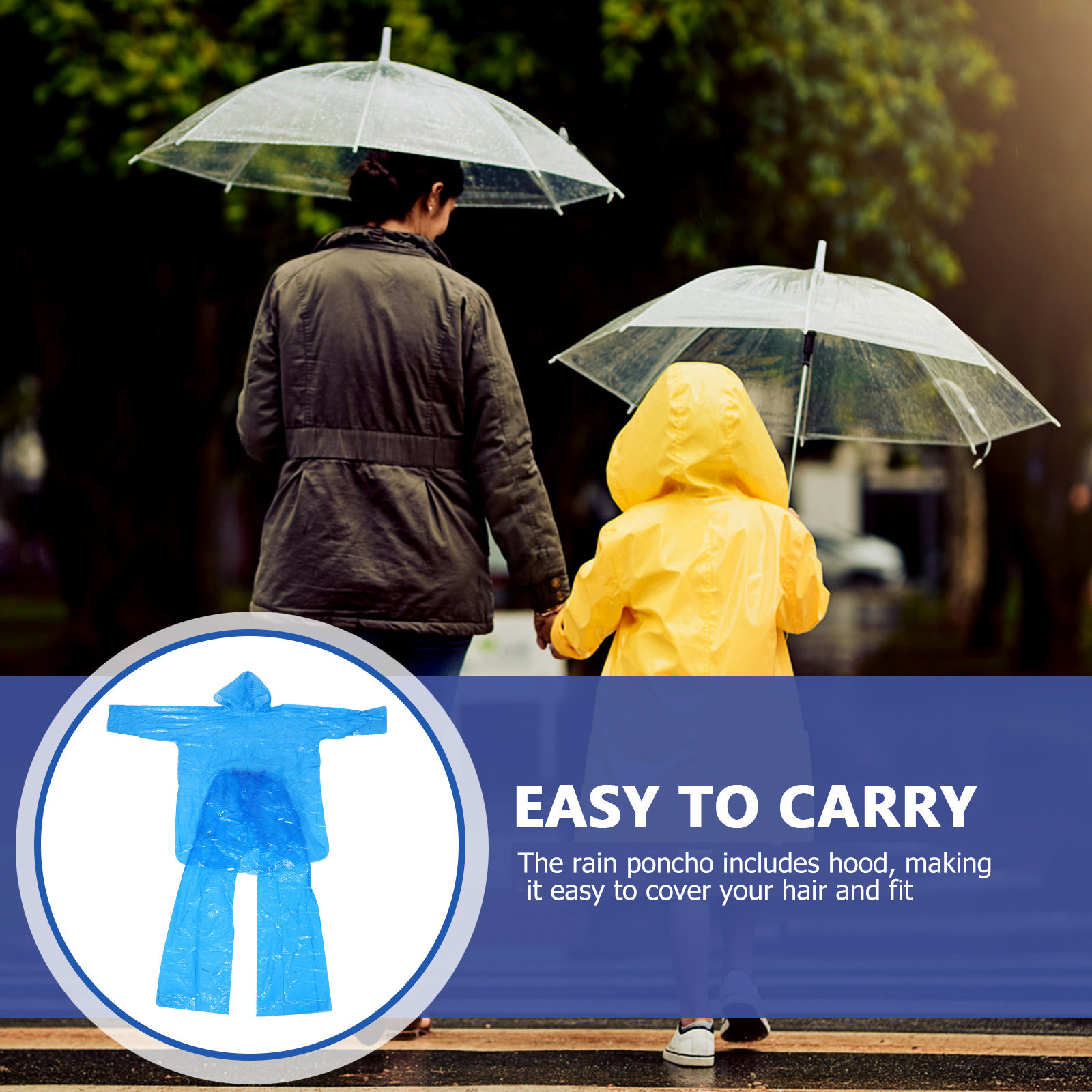 Emergency Poncho Rain - Set di impermeabile trasparente in plastica